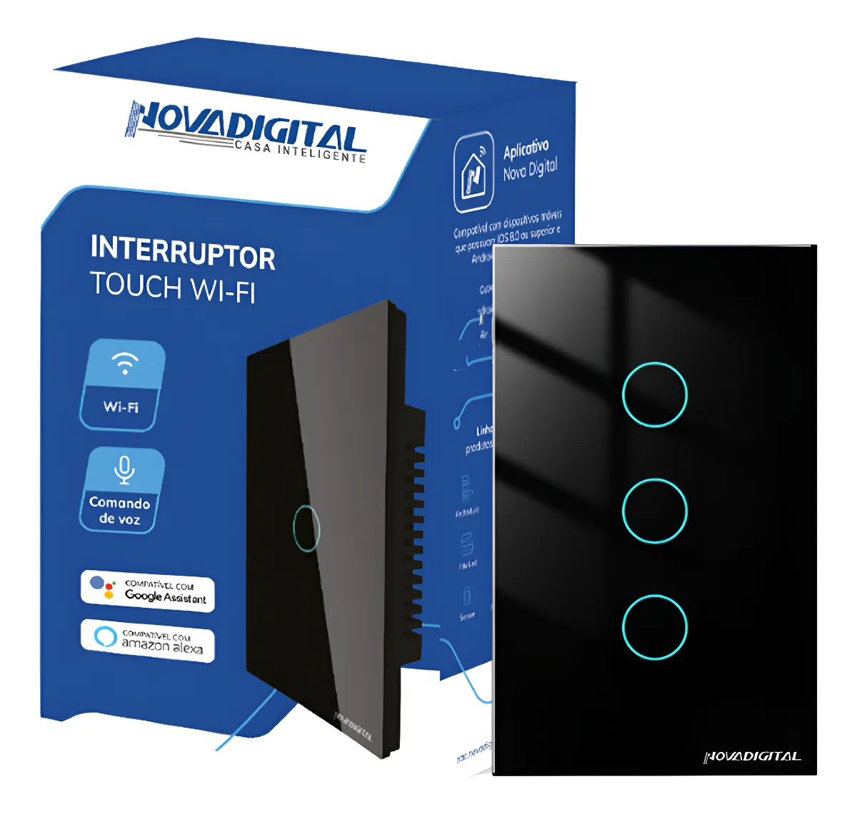 interruptor inteligente wifi novadigital 3 teclas botões touch tuya smart life alexa google 110v 220v bivolt interruptor inteligente wifi novadigital 3 teclas botões touch tuya smart life alexa google 110v 220v bivolt
